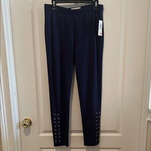 NWT MICHAEL Michael Kors Navy Ankle Pants with Grommets crisscross. Size 8.